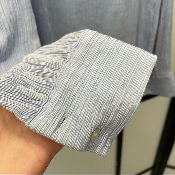 [s] Jane & Delancey Baby Blue Boho Ruffle Long Sleeve Cold Shoulder Blouse - Picture 9 of 13